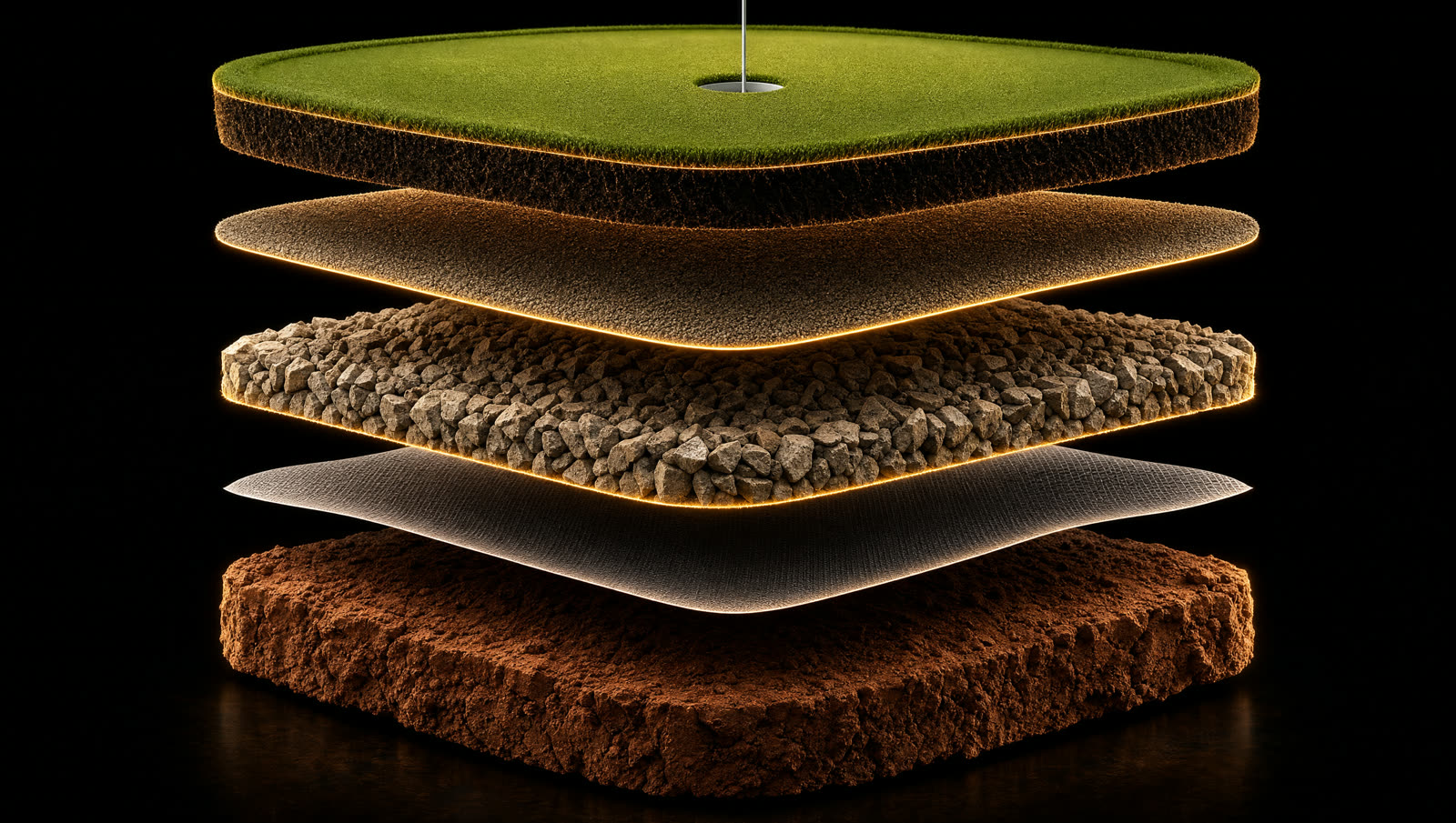 Exploded cross-section of the five-layer green structure